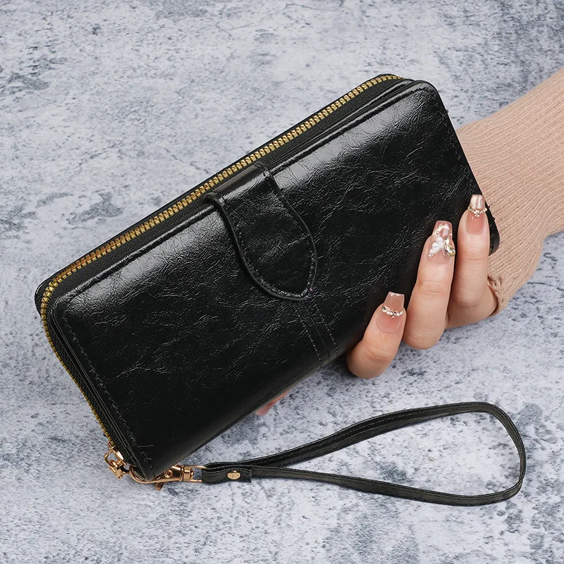 Vintage Style Ladies PU Leather Zipper Wallet Multi-Card Slots Large Capacity Clutch Purse Handbag for Phone & Cash Storage