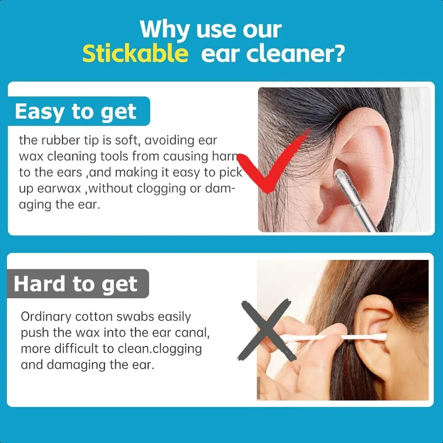 أدوات إزالة شمع الأذن، 48 عبوة من أدوات تنظيف الأذن، عصا أذن قابلة لإعادة الاستخدام للبالغين
