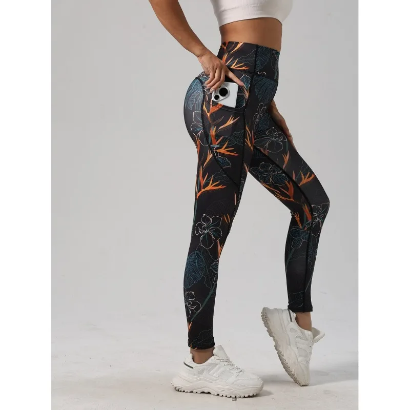 

Krisnanas Butt Lifting Leggings with Pockets Sports Leggings Woman Gym Workout Yoga Pants Printed High-waist Female Clothing