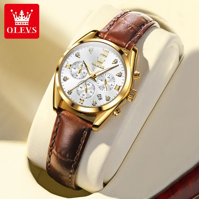 

OLEVS 5523 Women Watches Luxury Waterproof Leather Strap Quartz Wrist Watch for Ladies Women's Chronogrpah Automatic Date Watch