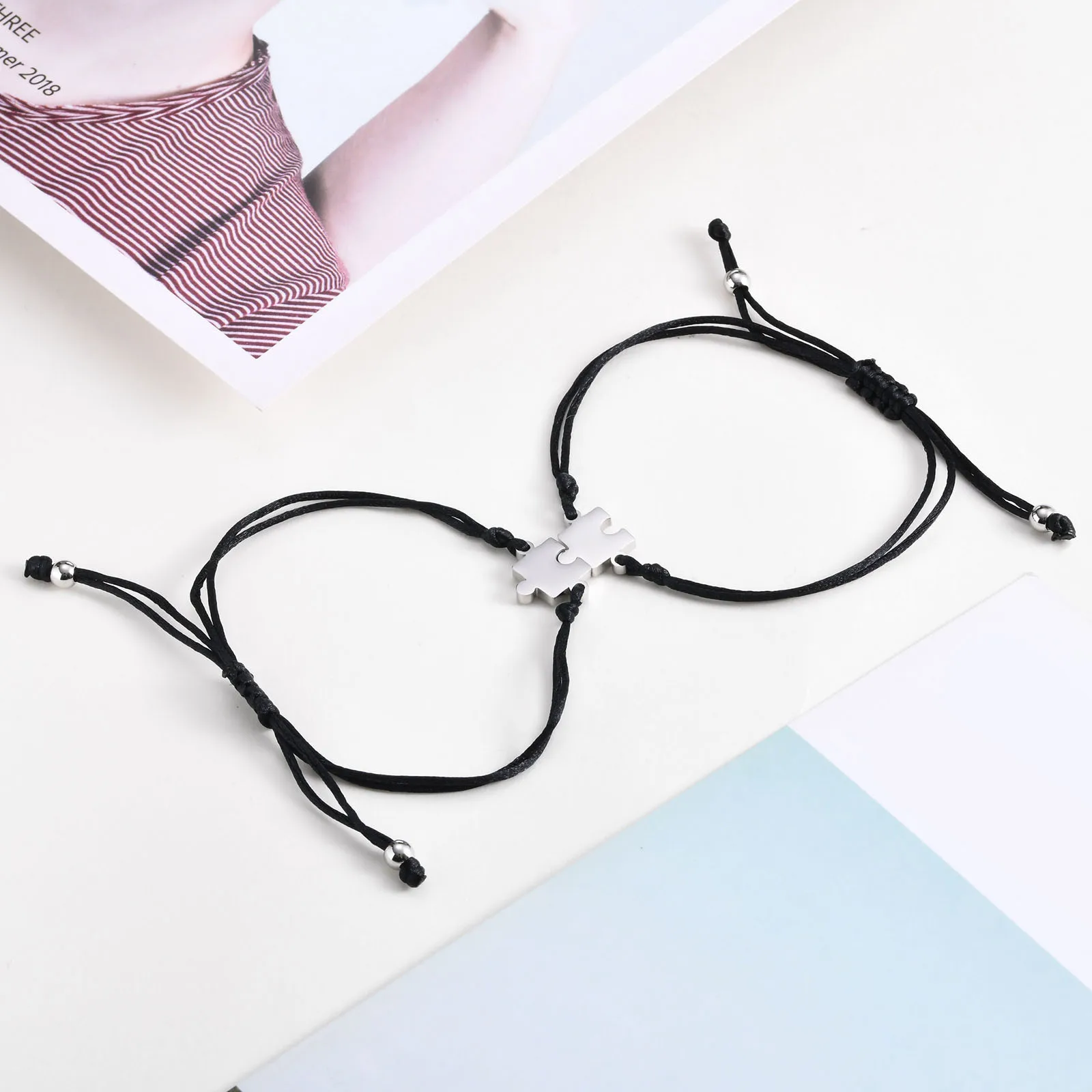 Gewebtes schwarzes Seil-Puzzle-Armband für Damen und Herren, individuelle Freundschaftsarmbänder, Mutter, Vater, Valentinstag, Geburtstag, Schmuck – Detail 7