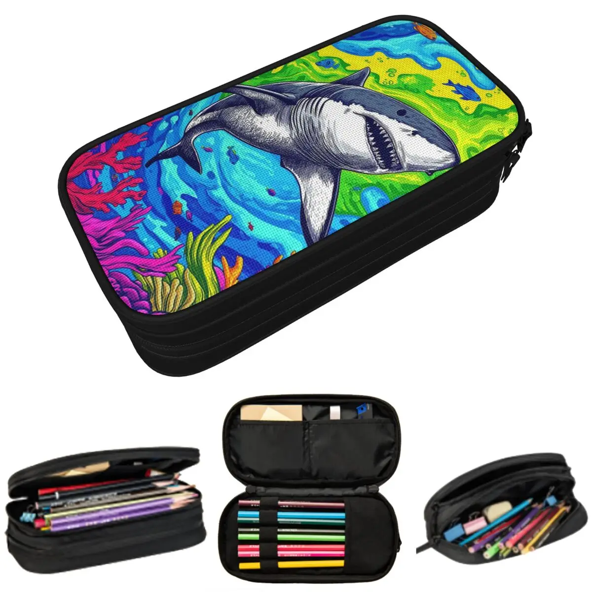 

Ocean Animal Shark Print Pencil Case for Students Gifts Pen Box Pencil Bag Stationery Supplies Pen Holder Bag