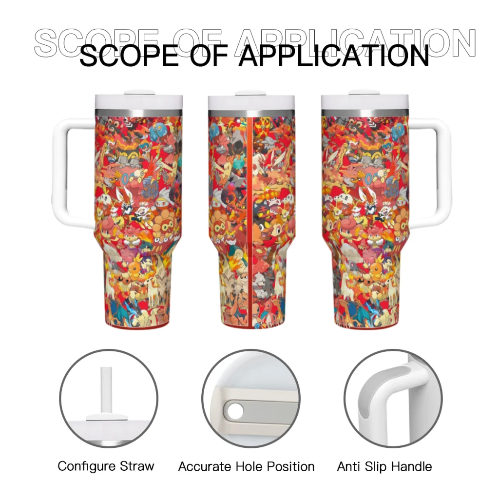 Pokemon 40 oz Tumbler with Handle and Straw Lid Stainless Steel Insulated Tumblers Travel