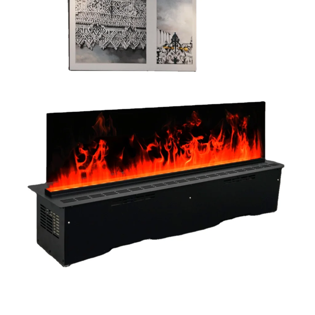 3D Water Vapor Fireplace, Metal Steel Glass Electric Fireplace Insert, Realistic Flame Effect Heater, Home Decorative