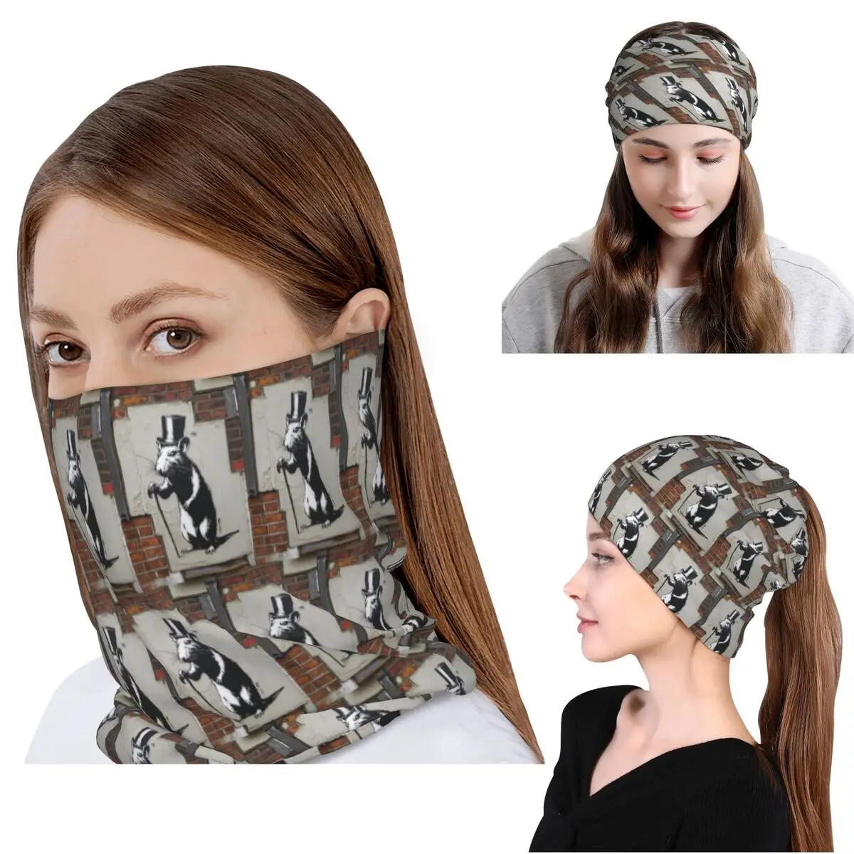 Banksy Rat Street Art Bandana Neck Cover Mask Scarf Warm Balaclava Beanies Hat Unisex Adult Washable