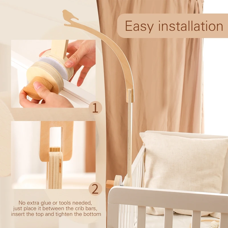 Baby Wooden Arm Bracket Holder Mobile Hanging Rattles Toy Hanger Baby Crib Mobile Bed Bell Wood Toy Bird Shape Holder Bracket