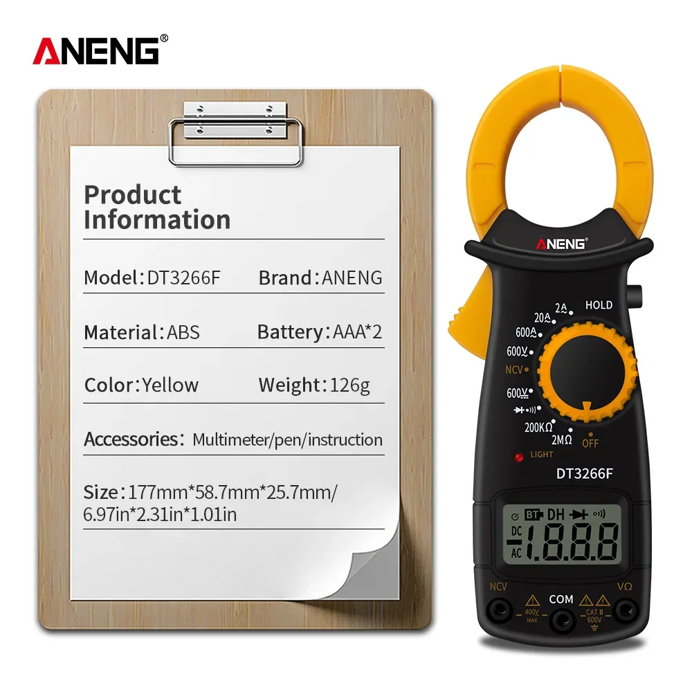 ANENG DT3266F Mini Digital Multimeter Ampere Electrical Clamp Meter AC / DC Voltage NCV Resistance Diode Tester with Buzzer