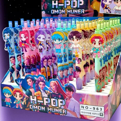 Bolígrafo de tinta negra KPop Demon Hunters, bolígrafo de Gel de escritura para estudiantes de 0,5mm, figura de Anime, papelería, suministros de estudio, regalo, 6/48 Uds.