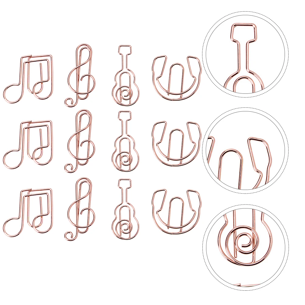 12Pcs Musical Instrument Paper Clips Creative Metal Bookmarks Clips for Notes Photos Documents Office Use Creative Bookmarks