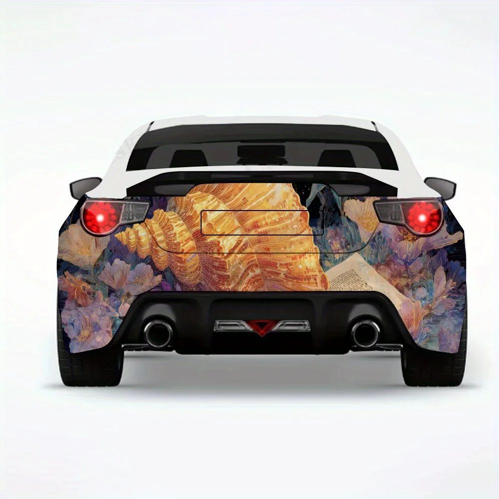 

Раковина и книга с цветами и звездами, виниловая наклейка на заднюю часть автомобиля, водонепроницаемые самоклеящиеся виниловые наклейки для хвоста автомобиля и бу