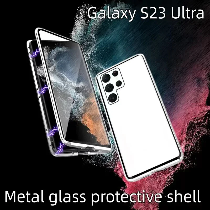 Pełne metalowe etui na ramkę do Samsung Galaxy S23 S22 Ultra S21 S20 FE S9 S10 Note 10 20 Lite Plus dwustronna szklana tylna pokrywa