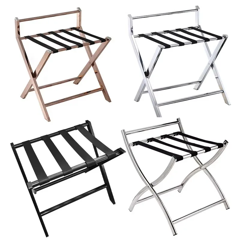Modern Stainless Steel Foldable Luggage Rack for Bedroom and Hotel Use Portable Multi-Functional Commercial Furniture