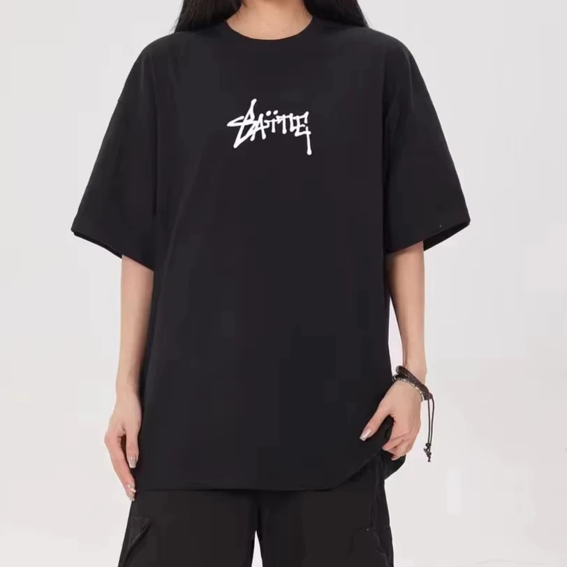 

2025 Summer New korean High Street Cartoon Printed Short Sleeve T-shirt Men's and Women's Tshirt Loose Letter Street Top