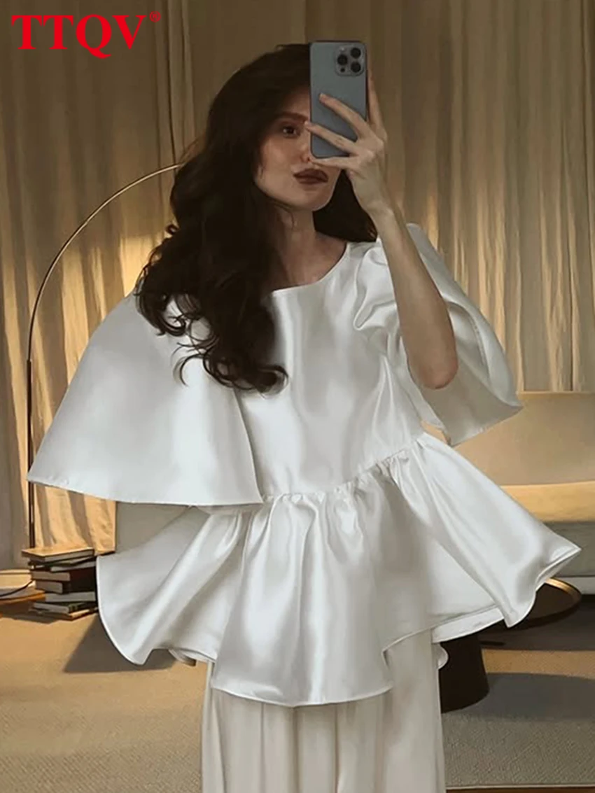 

TTQV Fashion Loose Black Satin Women's T Shirt 2026 Summer O-Neck Short Sleeve T-Shirts Elegant Classic Top Female Clothing
