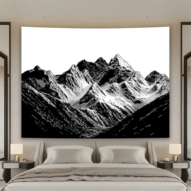 Large Black and White Mountain Range Tapestry Wall Hanging Art Print Decor for Bedroom Living Room Home Decoration