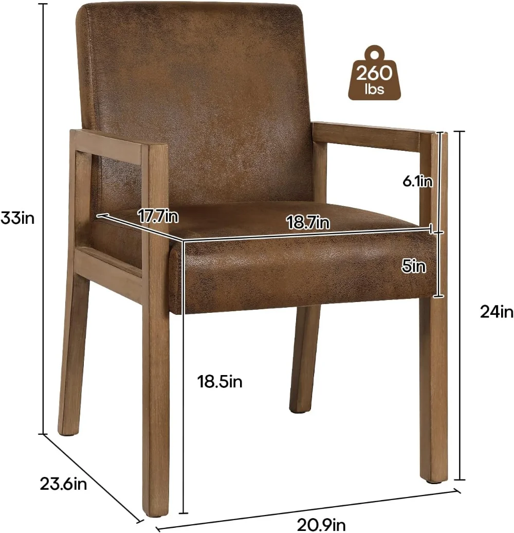 Dining Chairs, Upholstered Faux Leather Dining Chairs with Arms, Mid Century Modern Accent Chairs for Living Room, Arm Chairs