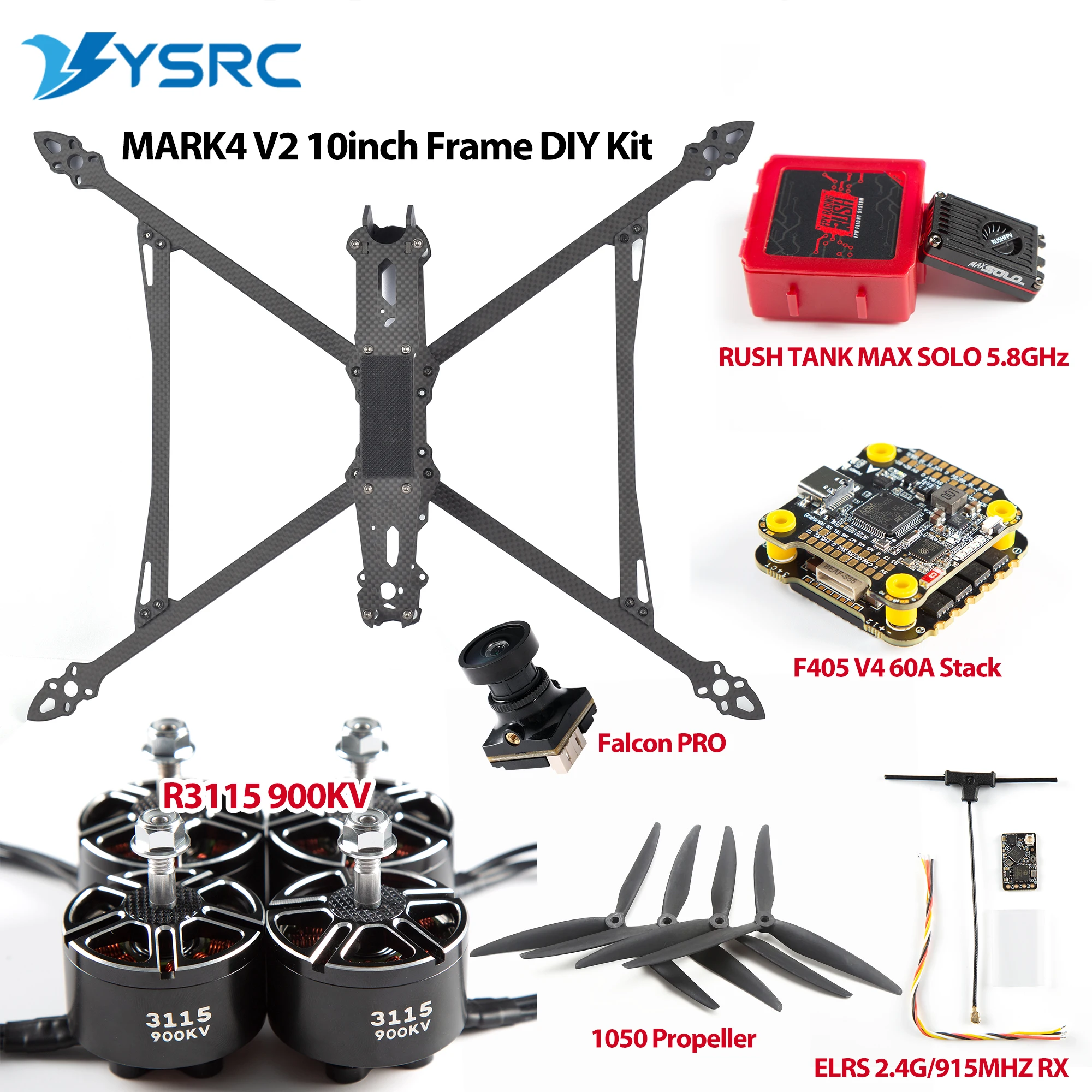 Mark4 10인치 427mm FPV 휠베이스 카본 파이버 프레임 DIY 키트 F405 V4 FC 60A ESC/ RUSHFPV MAX SOLO 2.5W VTX/ 3115 900KV 모터 부품