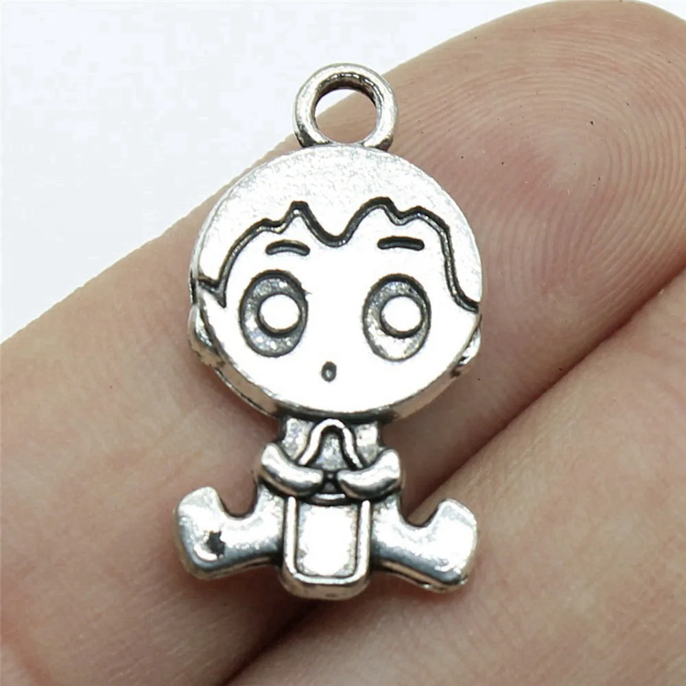 10pcs/lot 24x13mm Double Sided Baby Boy Charms For Jewelry Making Antique Silver Color 0.94x0.51inch