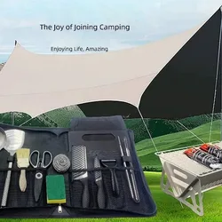 Portable Picnic Tool Set, Camping Supplies, Outdoor, Foldable, Ultra-light, Storage Bag, 22 Pcs Set, Novelty