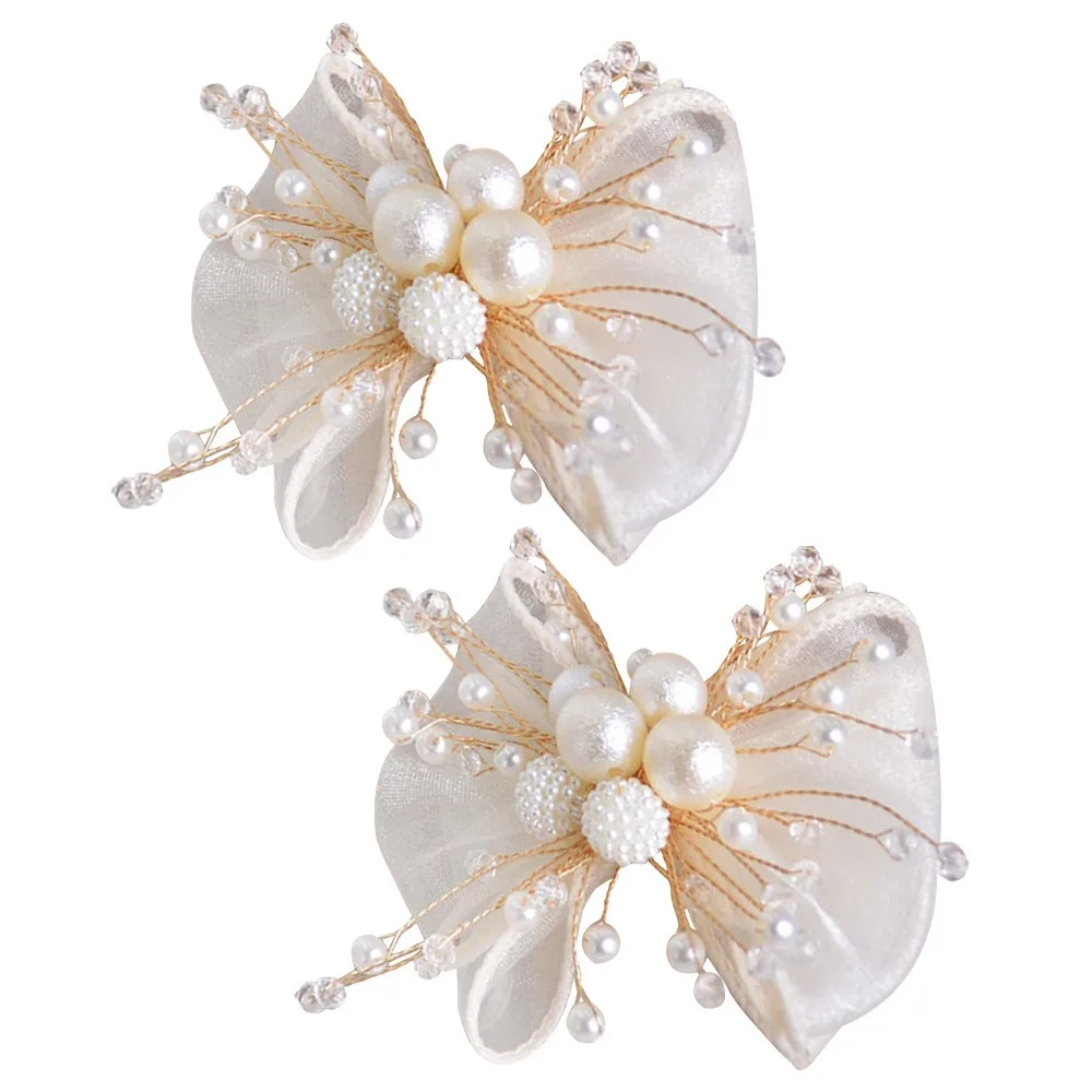 

2 шт., двухслойный бант с жемчугом, зажим для обуви во французском стиле, элегантные подвески для обуви, пряжка, съемный зажим для сумки, декоративная свадебная вечеринка