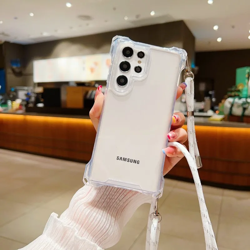 S26 Ultra Hülle, stoßfest, für Samsung Galaxy S25 FE S23 S24 Plus, Umhängetasche, Lanyard-Kordel, vier Ecken, transparente Kunststoff-Gurtabdeckung – Detail 7