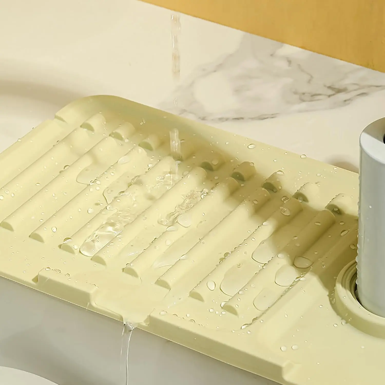

1PC Grade Silicone Faucet Mat Quick Drain Splash Guard Foldable Anti-Mold Non Slip Drip Catcher Tray For Kitchen Bathroom Sink