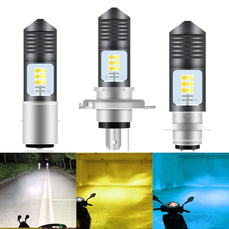 1PCS H4 P15D BA20D Motorcycle Headlight Bulbs 3030Chips H6 White Yellow/White Ice Blue DRL Driving Lamp Fog Lamp Plug and Play
