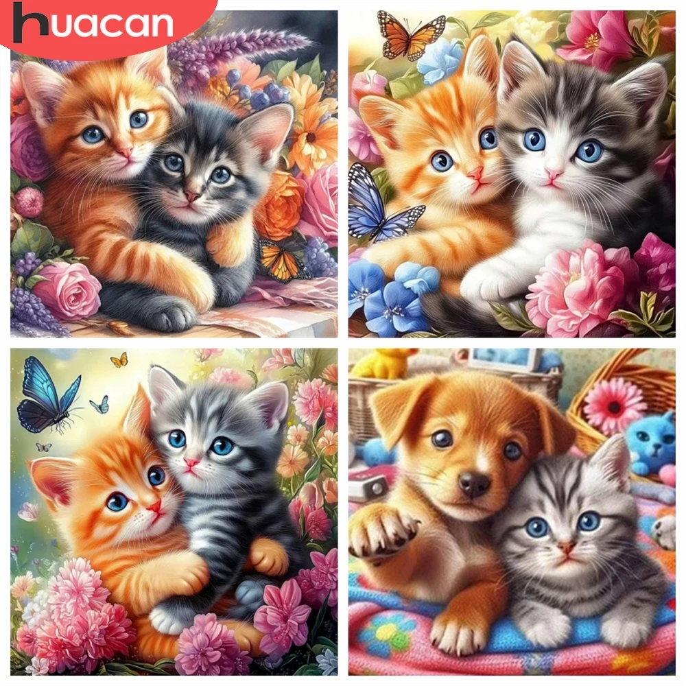 HUACAN 5d Diy Diamond Mosaic Cat Dog Animal Flower Handicrafts Diamond Painting Full Kits Rose Flower Home Decor Gift Art