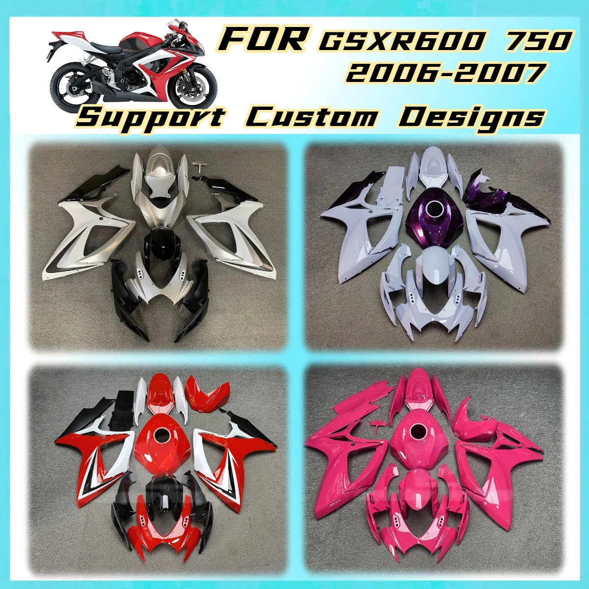 Fairing Kit for Suzuki GSXR600 GSXR750 2006 2007 Red White ABS Injection Motorcycle Fairings GSXR 600 750 06 07 Bodywork Panels