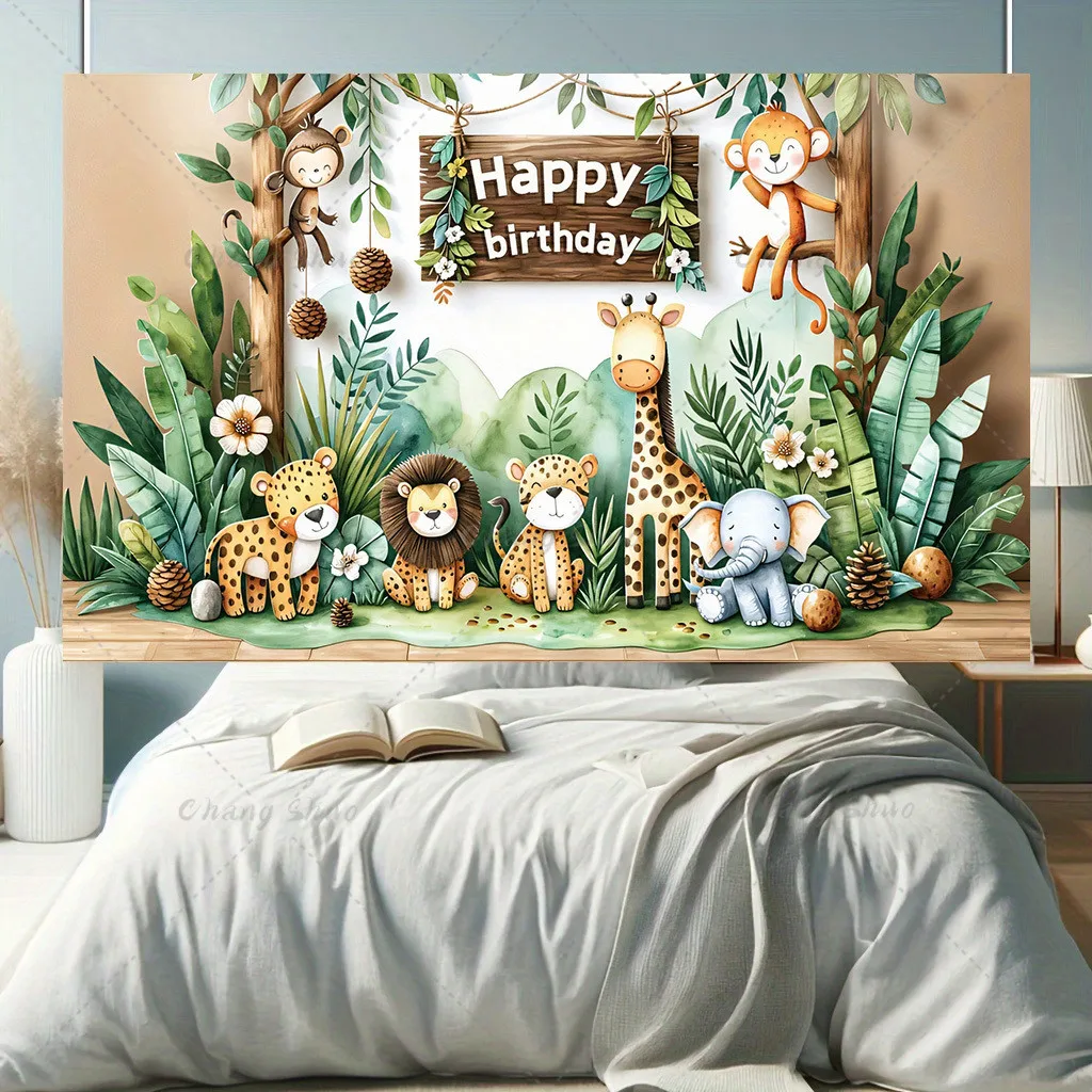 Jungle Safari Animal Background Banner Birthday Party Decoration Boy Kids Baby Shower Wild One Woodland Party Backdrop Custom