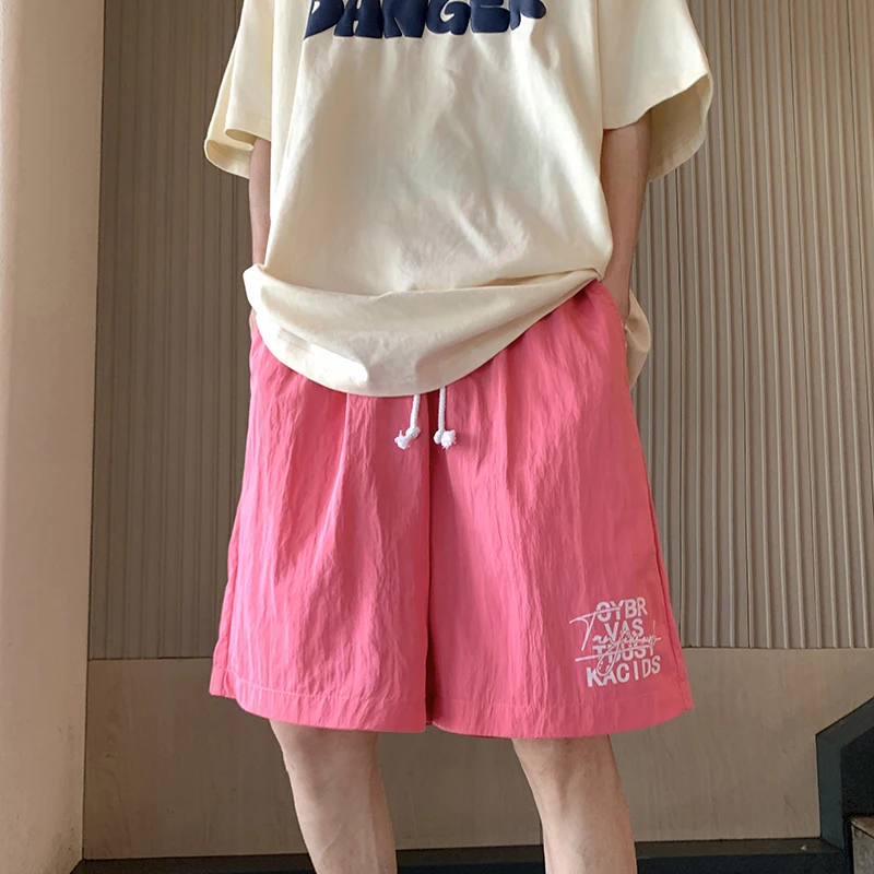 

Summer Dopane Men's orts Thin Qui Dry Pink Five-Quarter Loose Straight Cut Beach Pants Casual Breathable Lightweight