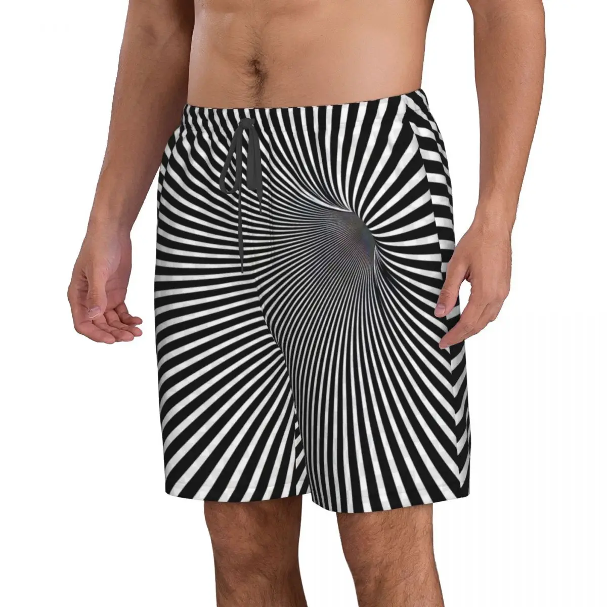 Geometric, And Illusion 3D Monotone Mystery Vortex Men's Beach Shorts Fitness Quick-drying Swimsuit Funny Street Fun 3D Shorts