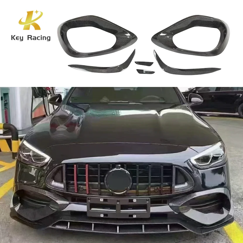 

Для Mercedes Benz C Class W206 4-дверный C200 C260L 2022 из углеродного волокна в стиле B, передний бампер, противотуманные фары, вентиляционные отверстия, рамка, воздушный нож