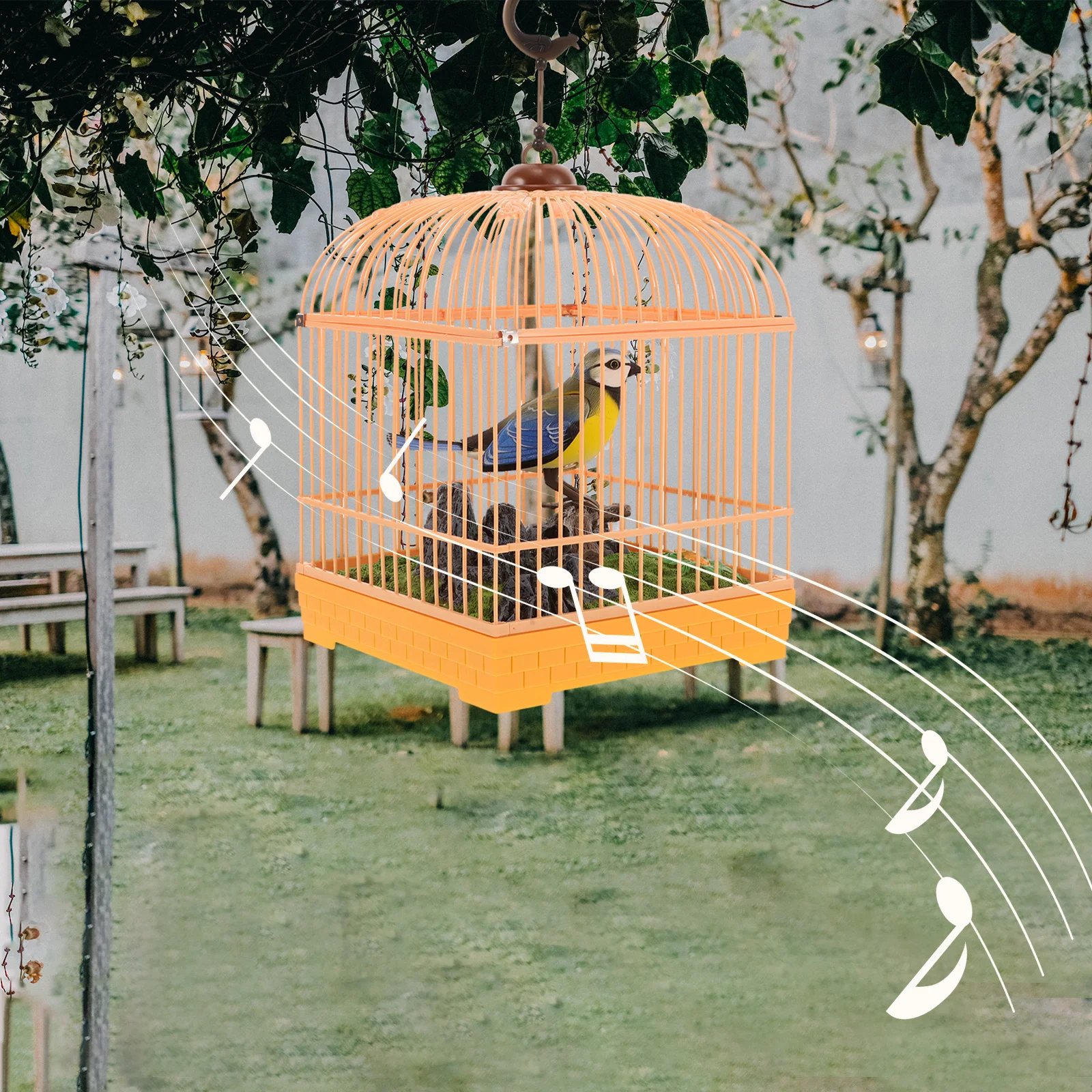 

Реалистичная пеющая птица в клетке со звуковой активацией и реалистичными движениями, интерактивный декор для домашних животных для детей