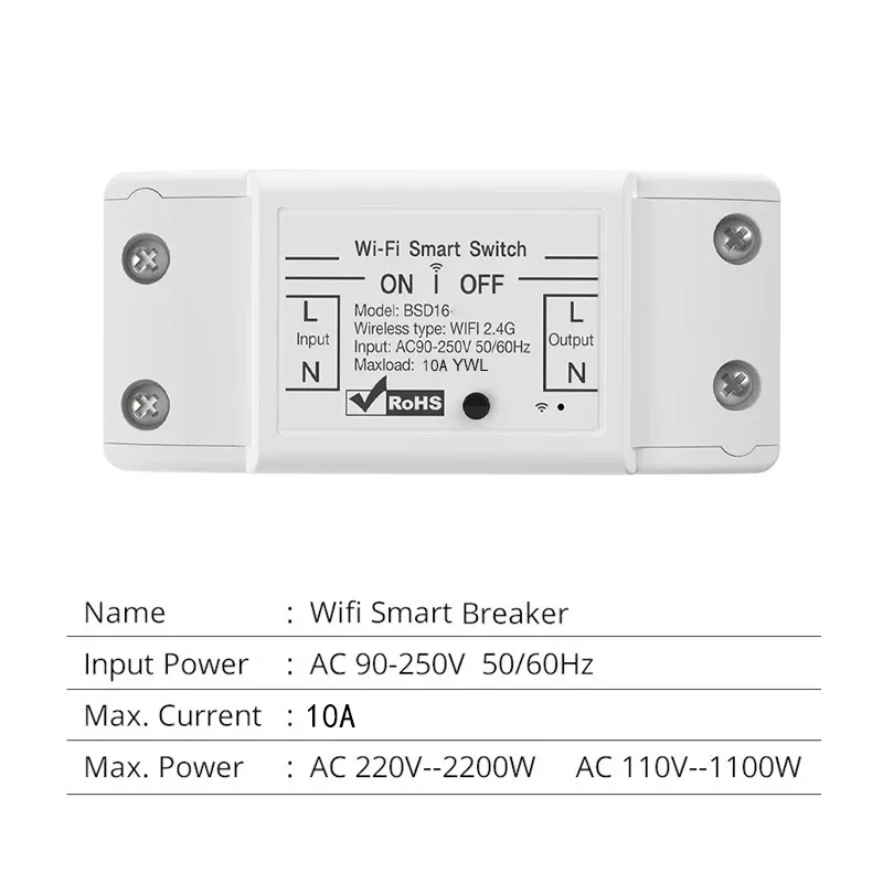 10A WiFi Smart Switch Smart Home Wireless Control Switch Relay Breaker Remote Voice Control Support Alexa Google Home Cozylife