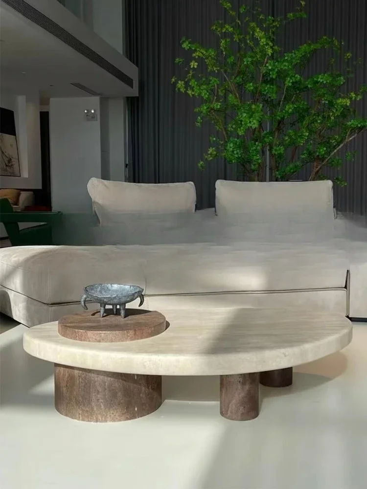 Natural travertine coffee table, household rectangular tea table