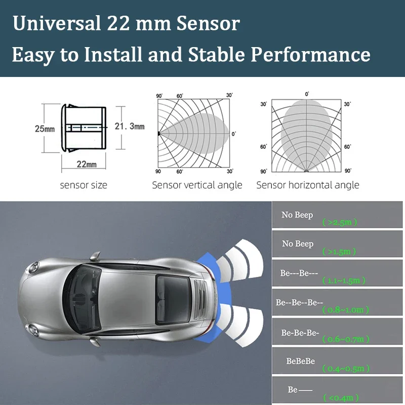 Hippcron Car Parking Sensor Kit With Auto Parktronic Reverse LED Monitor 22mm 4 Sensors Radar Detector System Backlight Display