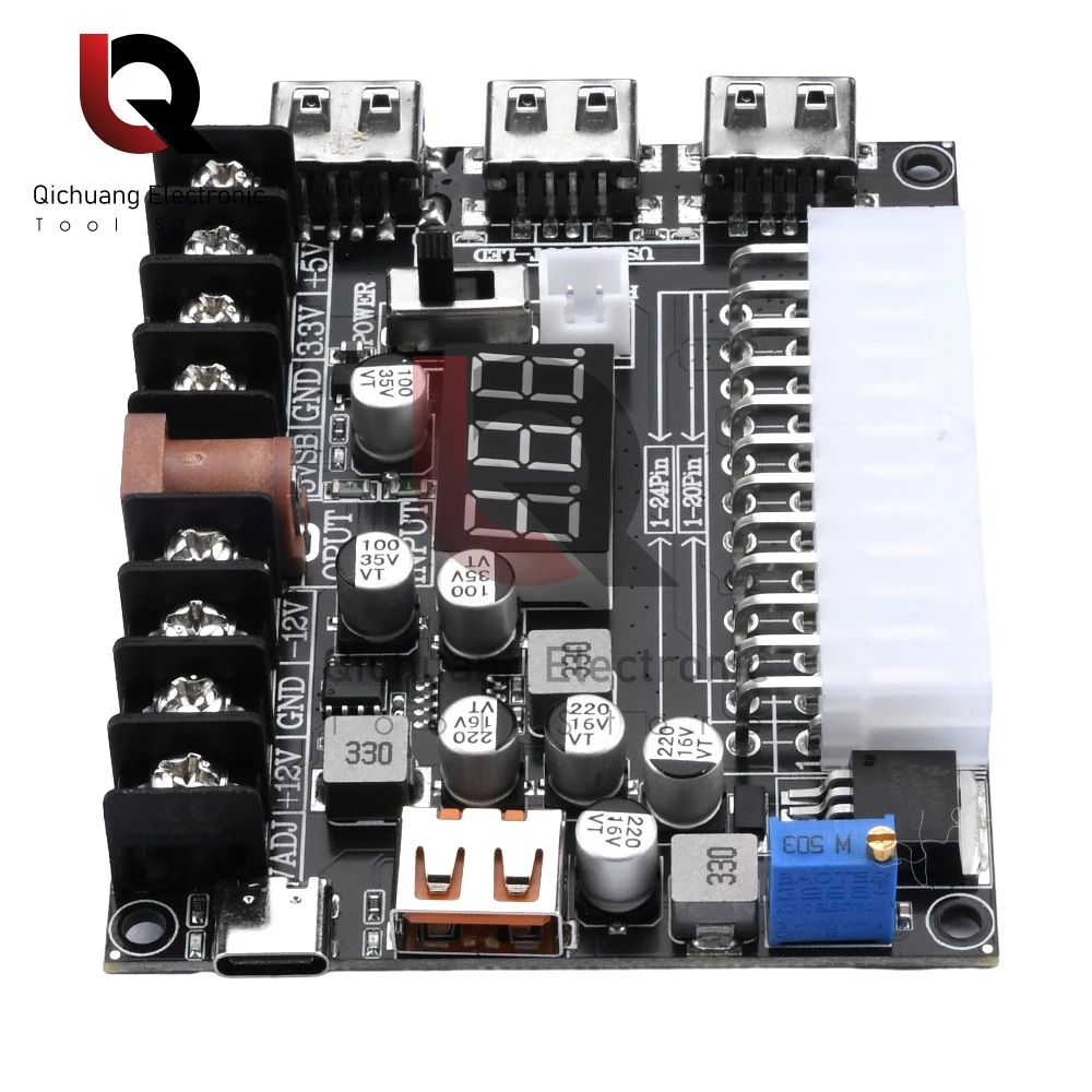 20/24Pin ATX zasilacz breakout Board Regulowane napięcie z cyfrowym wyświetlaczem Akrylowe etui zestaw moduł adaptera Złącze zasilania