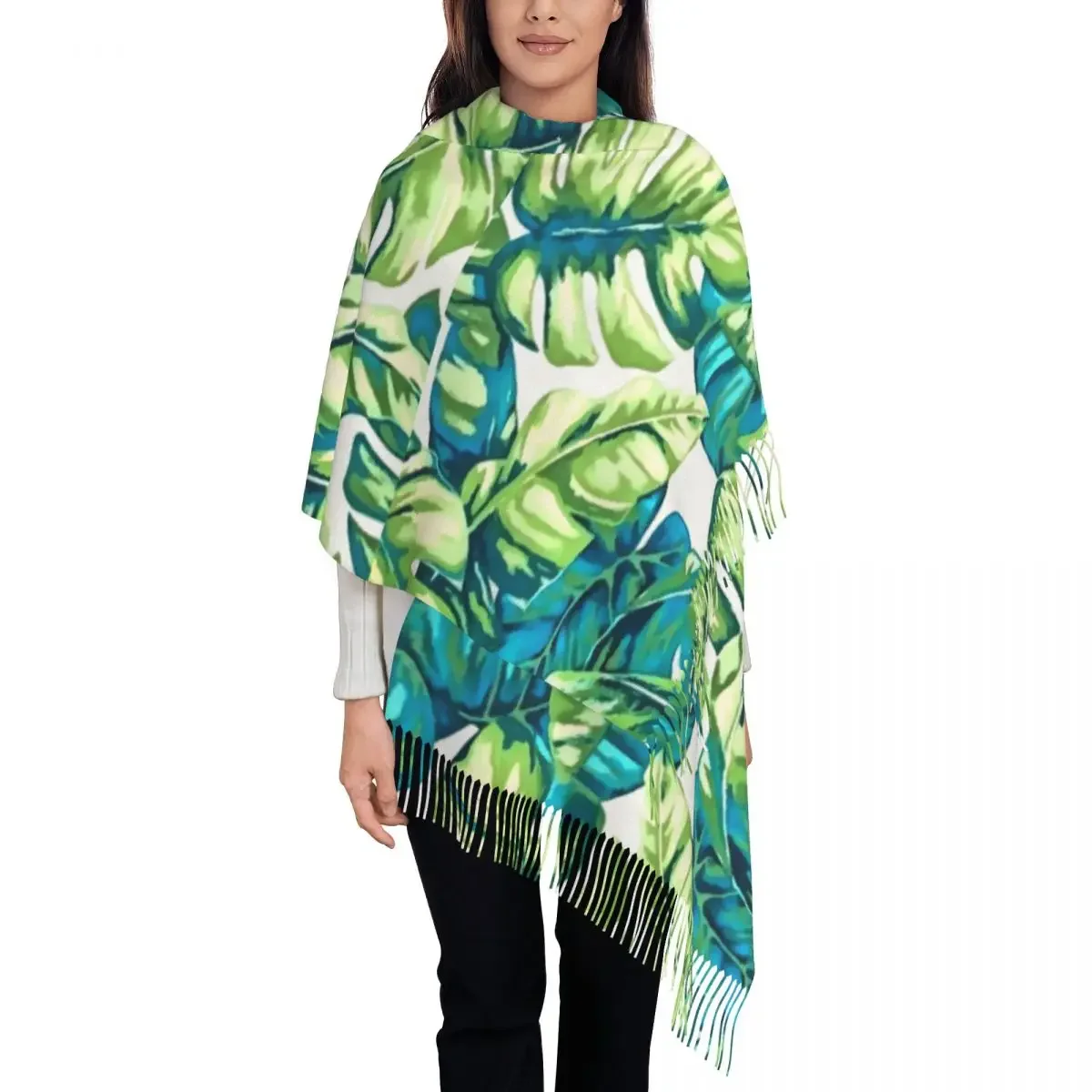 Colorful Tropical Leaves Scarf Banana and Monstera Warm Soft Shawl Wraps Unisex Luxury 2024 Scarves Wraps Autumn Design Bufanda