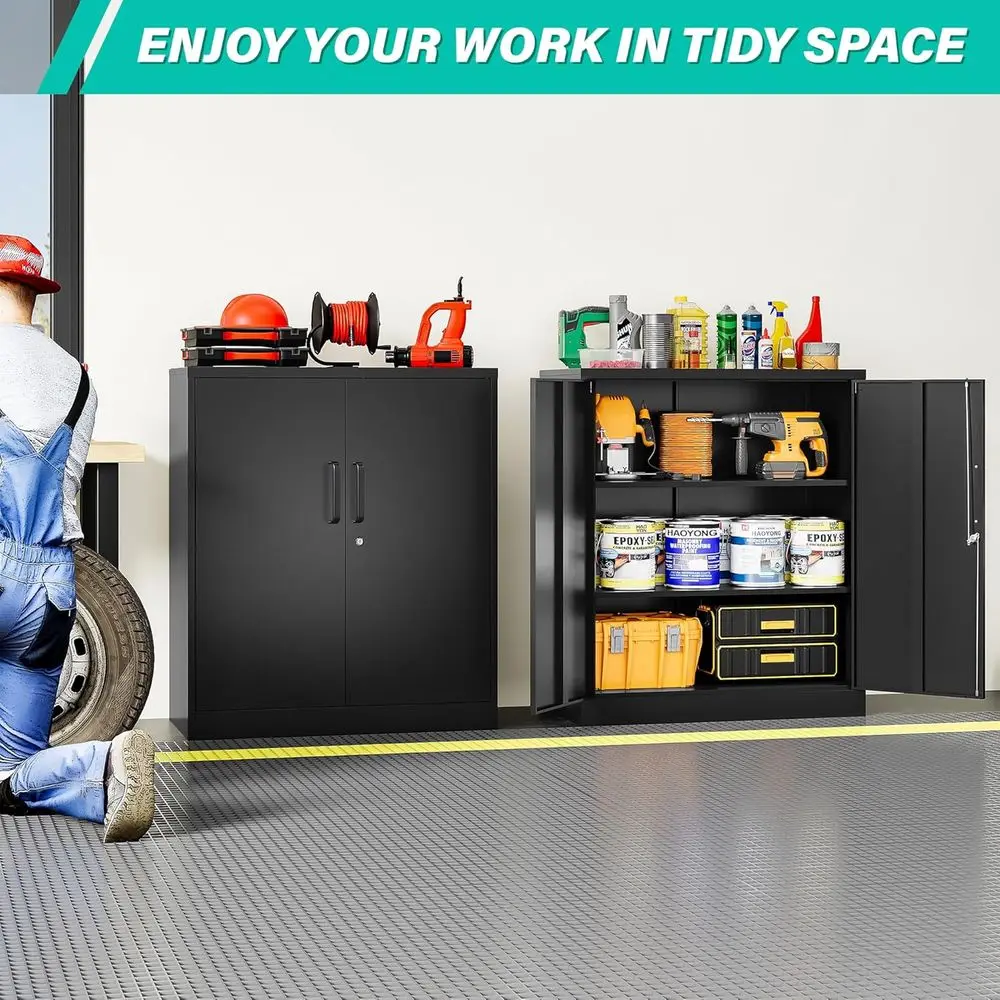 Metal Storage Cabinet Locked Steel Cabinet with 2 Adjustable Shelves,Oice Cabinet Locking Tool Cabi,Kitchen Storage CabiMetal Lo
