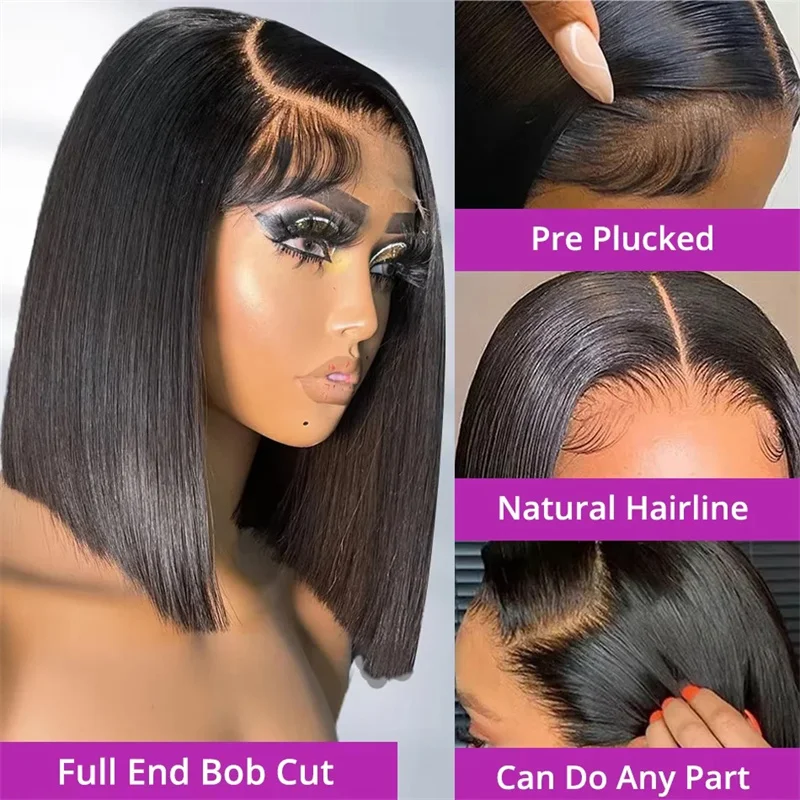 13x6 HD Lace Frontal Short Bob Wig Bone Straight Glueless Pre Cut 5x5 Closure Wig Ready to Wear 13x4 Human Hair Wig Preplucked image 2