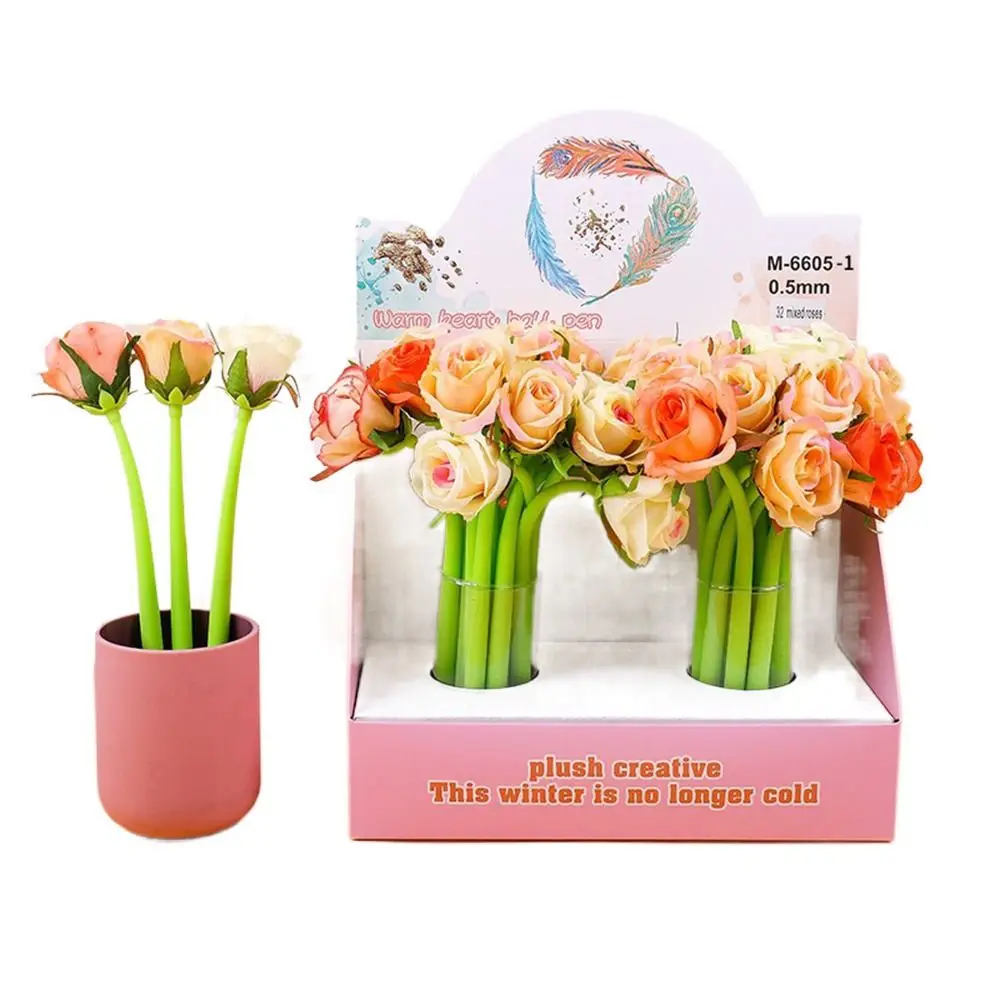 

Simulation Rose Flower Artificial Rose Pens Cute Neutral Gel Pen Writing Signature Pen 0.5mm Signing Gel Ink Pens Award Gifts