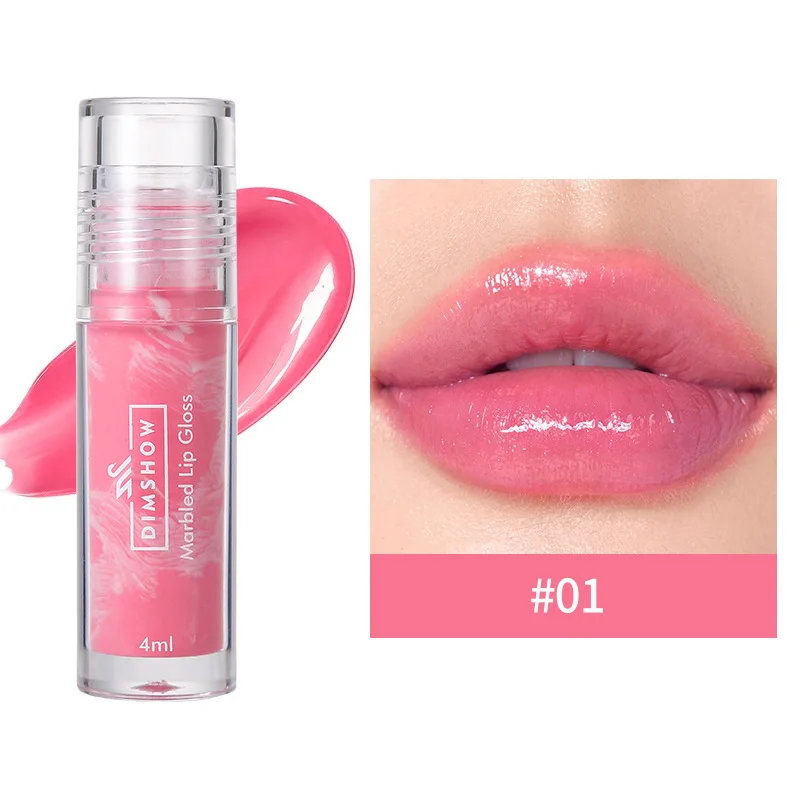 DIMSHOW 6 Colors Marbled Mirror Lip Glaze Texture Essence Moisturizing Lip Care Lip Gloss for Easy Lip Appearance