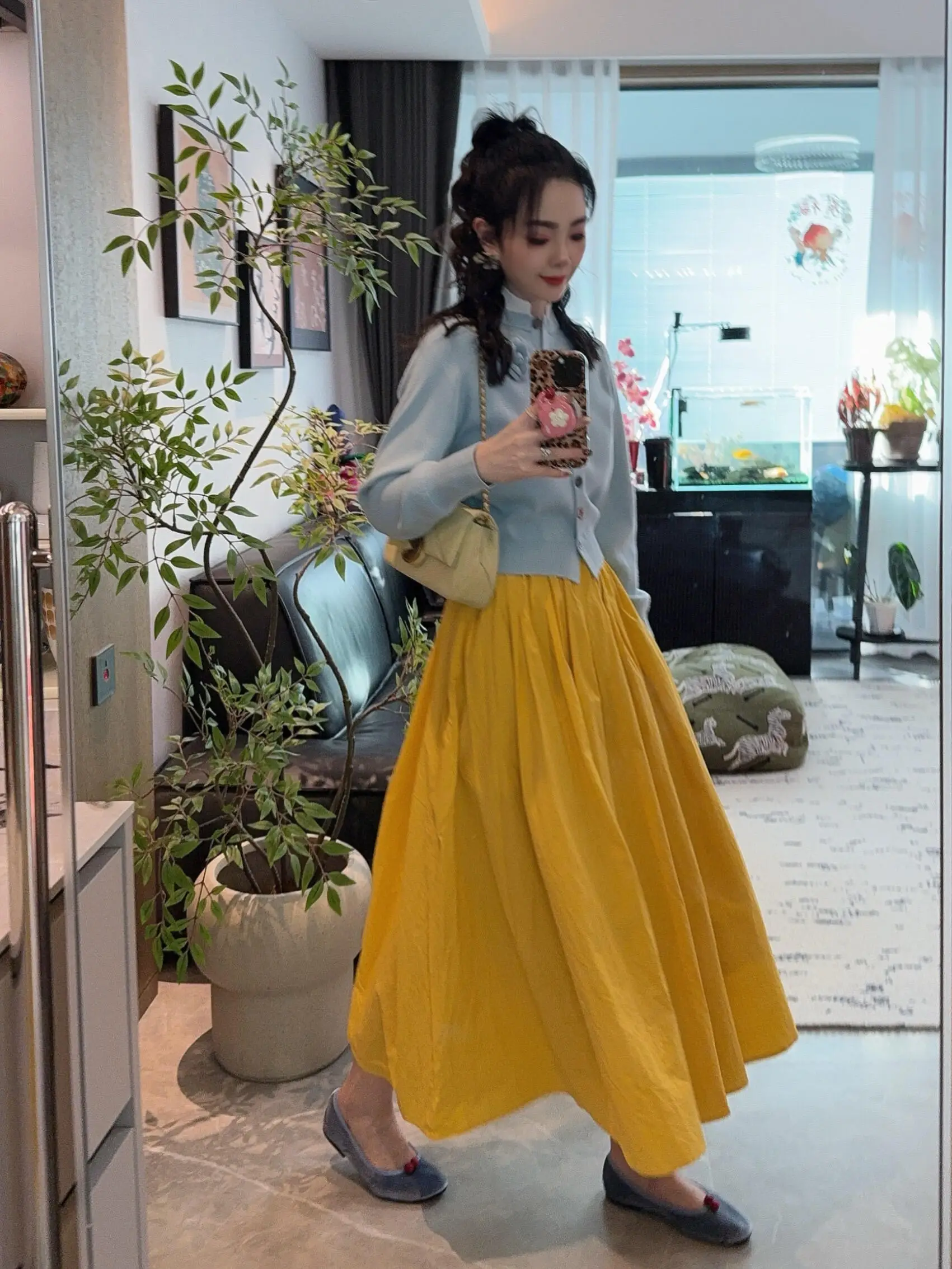High Quality Casual Yellow Puffy Skirt Women's Spring Autumn New Style Versatile Mid-Length A-Line Skirt City Commute