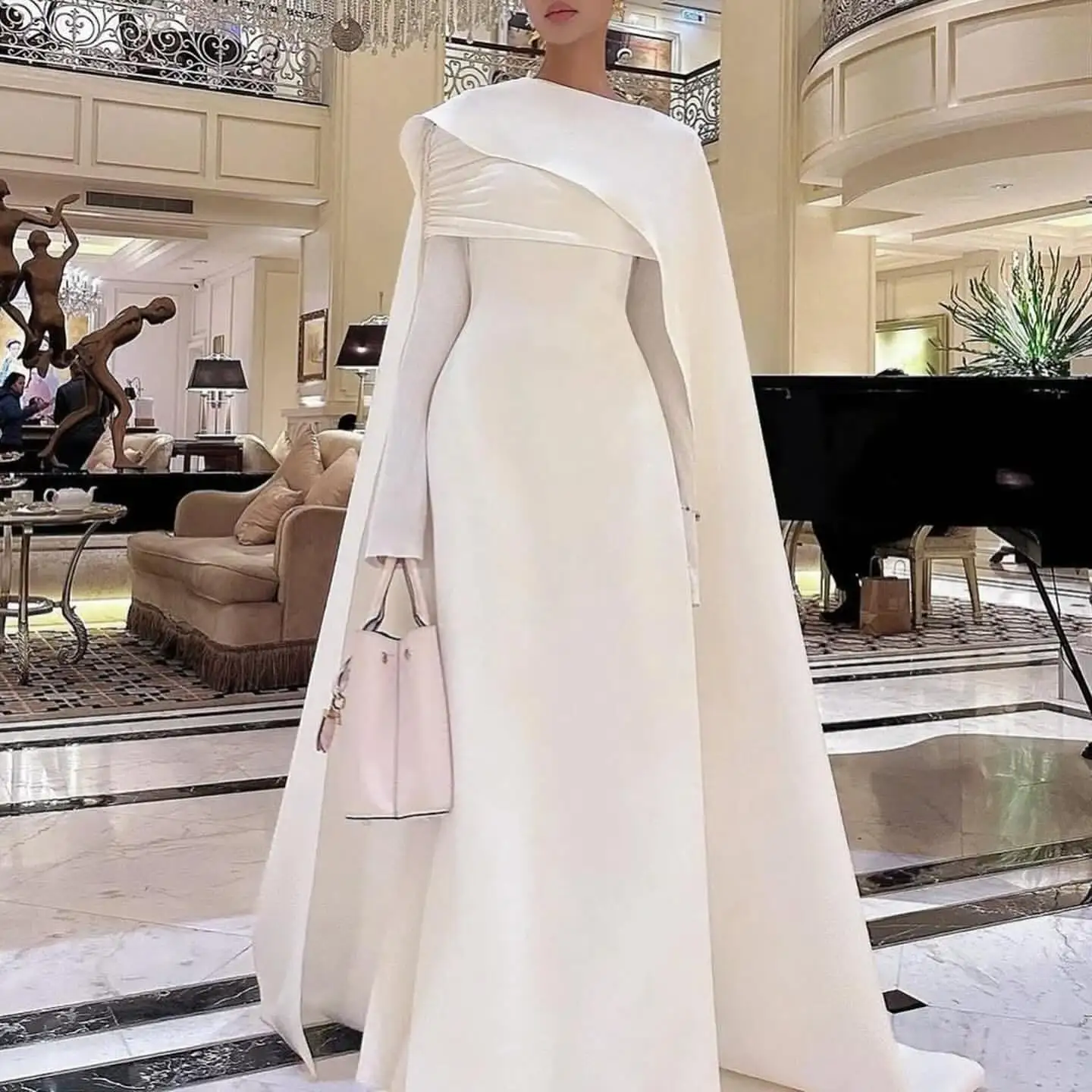 

Customized Elegant Long Sleeves Prom Dresses O-Neck Floor Length Pleated Party Dresses Evening Dresses