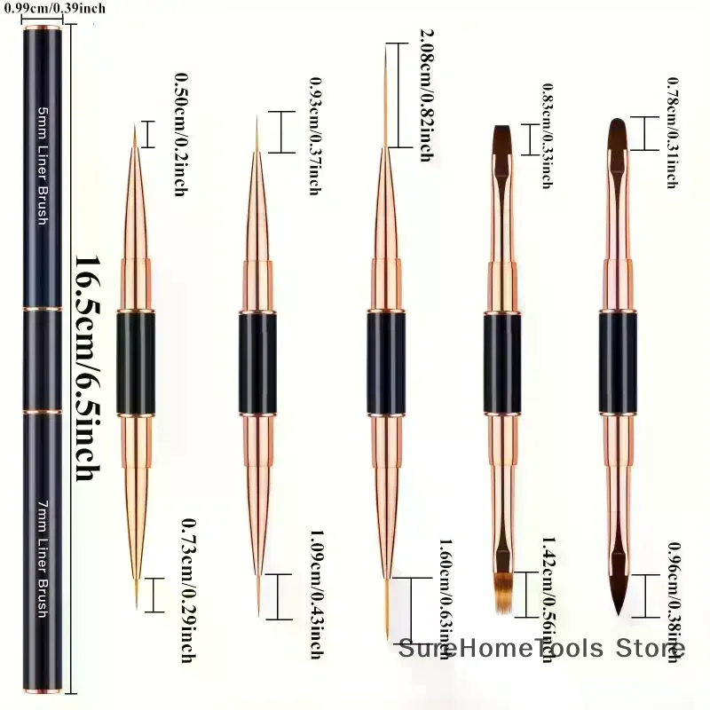 5 قطع من فرش تزيين الأظافر ذات نهاية مزدوجة - قلم رسم بتفاصيل بطانة رفيعة ثلاثية الأبعاد لتزيين الأظافر أدوات مانيكير ذاتية الصنع للاستخدام المنزلي #6