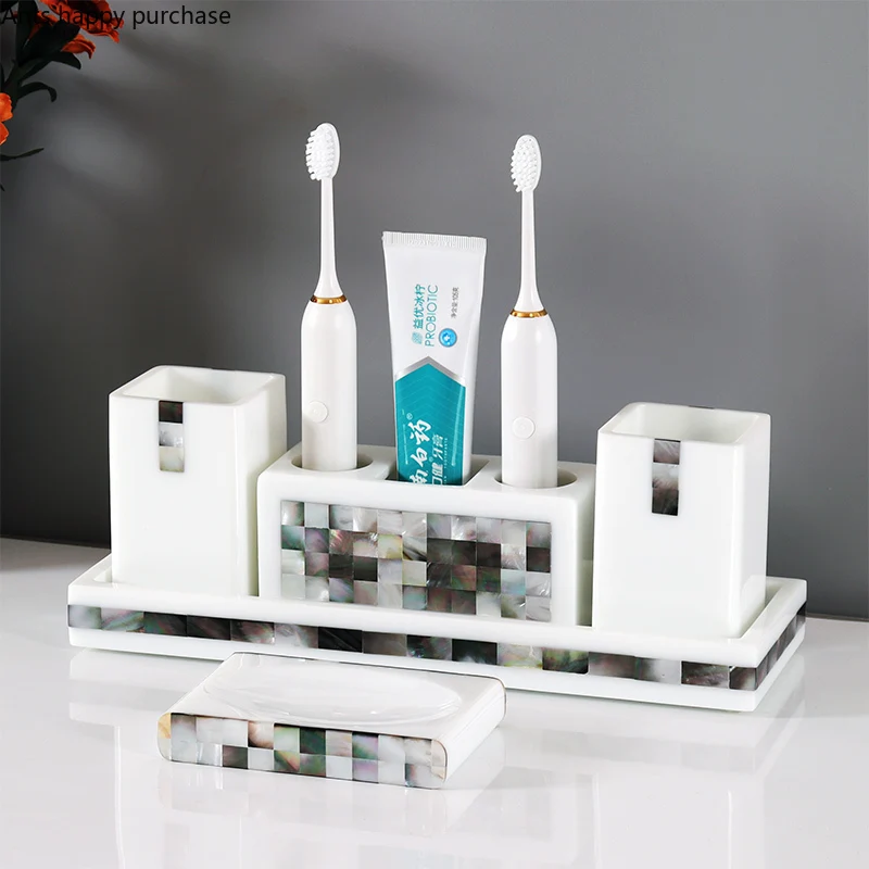 

Resin Shell Bathroom Five-piece Set Home Wash Set Mouthwash Cup Toothbrush Holder Soap Dish Storage Tray Tissue Box Storage Box