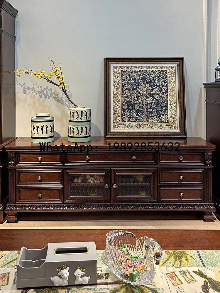 Solid Wood TV Cabinet Set for Living Room High-End French Style Carved Film Cabinet