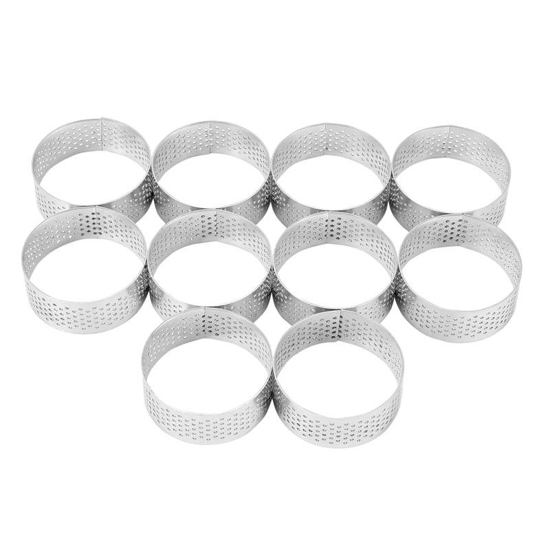 

LJL-60 Pack 5Cm Stainless Steel Tart Ring, Heat-Resistant Perforated Cake Mousse Ring, Round Ring Baking Doughnut Tools