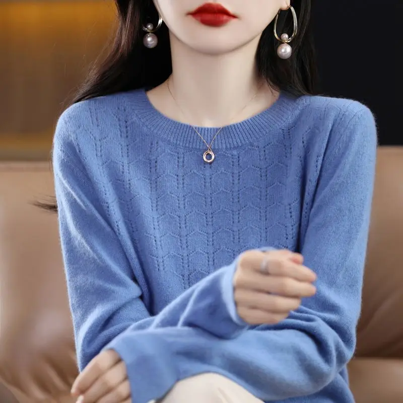 Autumn Winter Women\'s Clothing Round Neck Solid Color Pullover Lantern Long Sleeve Sweater Knitted Casual Elegant All-match Tops